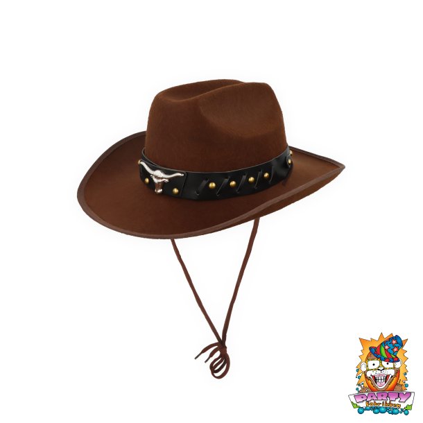 Cowboyhat brun med tyrehorn