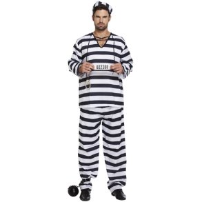 Fangedragt sort og hvid stribet (Onesize)