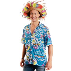 Hawaiiskjorte bl� med palmer (XL)
