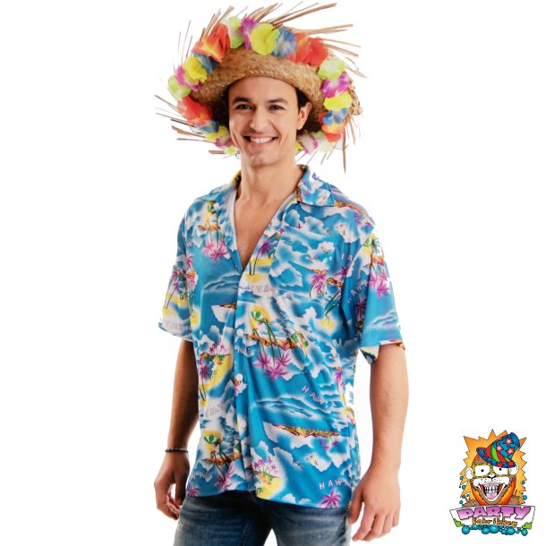 Hawaiiskjorte bl� med palmer (XL)