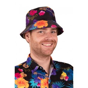 Hawaii bllehat. sort m. blomsterprint