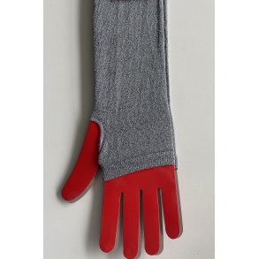 Fingerlse lange handsker i gr med glimmer