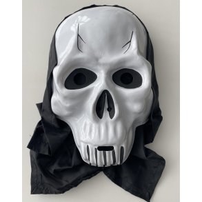 Skelet maske med htte (hvid og sort)