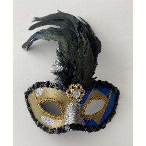 Halvmaske i guld og bl med slvglimmer