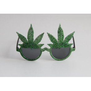 Briller med hampblade i grn med glimmer