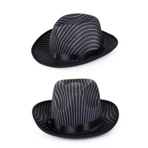 Sort gangsterhat med hvide nlestriber