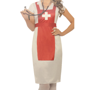 Sygeplejerskekostume med rdt forklde (Medium)