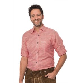 Tyrolerskjorte, rd og hvid ternet, Herre