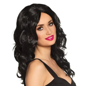 Krllet paryk sort mellemlang