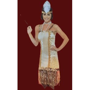 20'er Kjole, Guld med guld pallietfrynser.