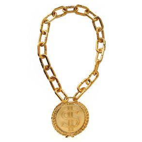 Lang guld halskde med dollartegn