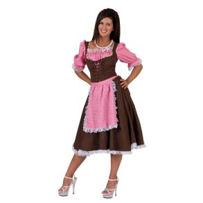 Tyrolerkjole brun og rosa Plus size
