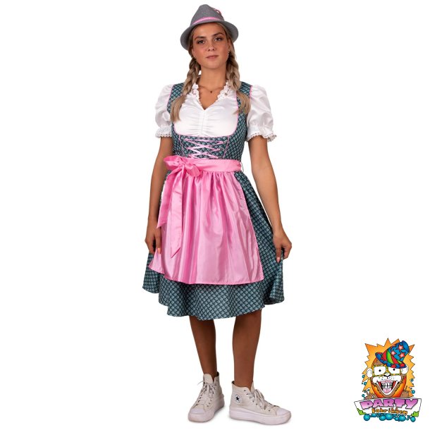 Dirndl kjole lyser�d og gr�n til kvinder
